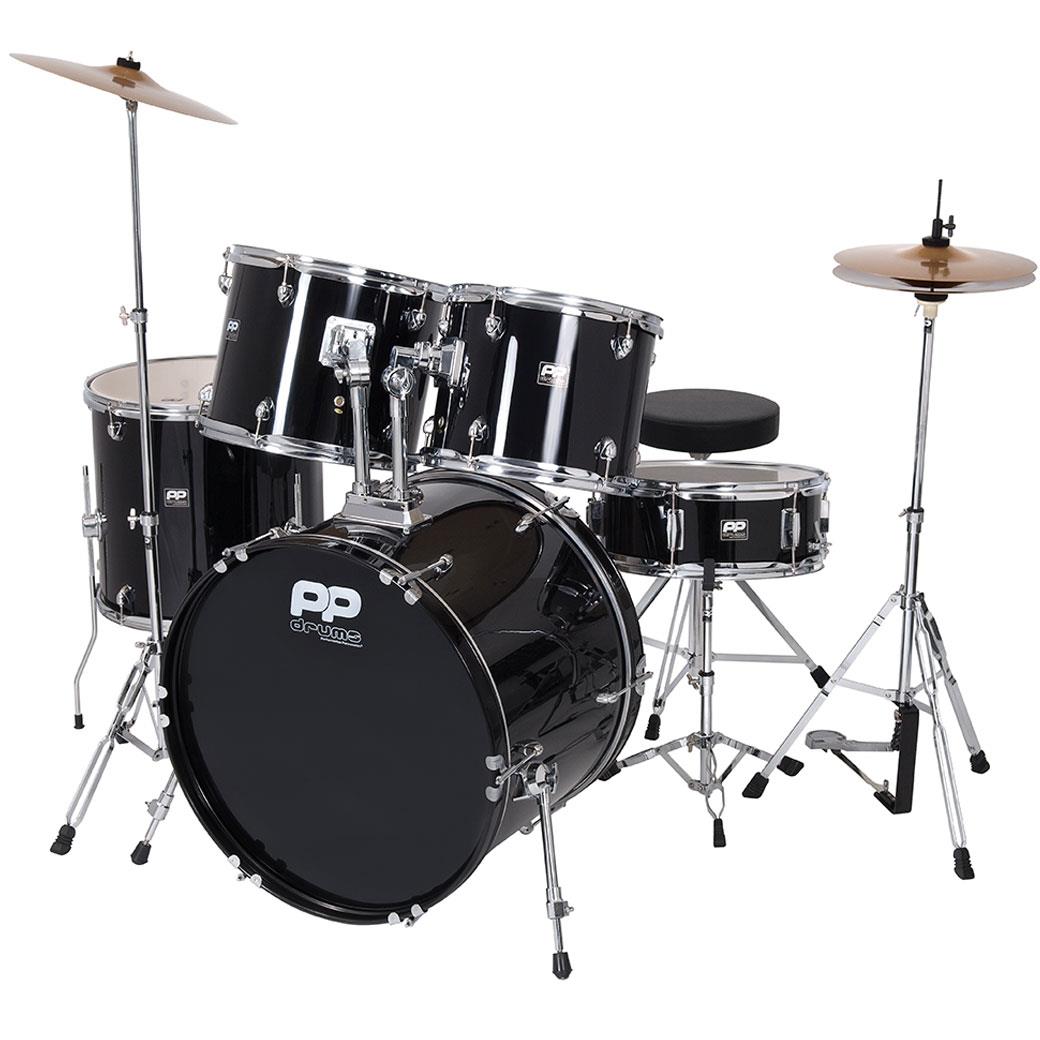 PP Percussion PP-250BLK Ακουστικό Ντραμ Σετ Μαύρο με Πιατίνια