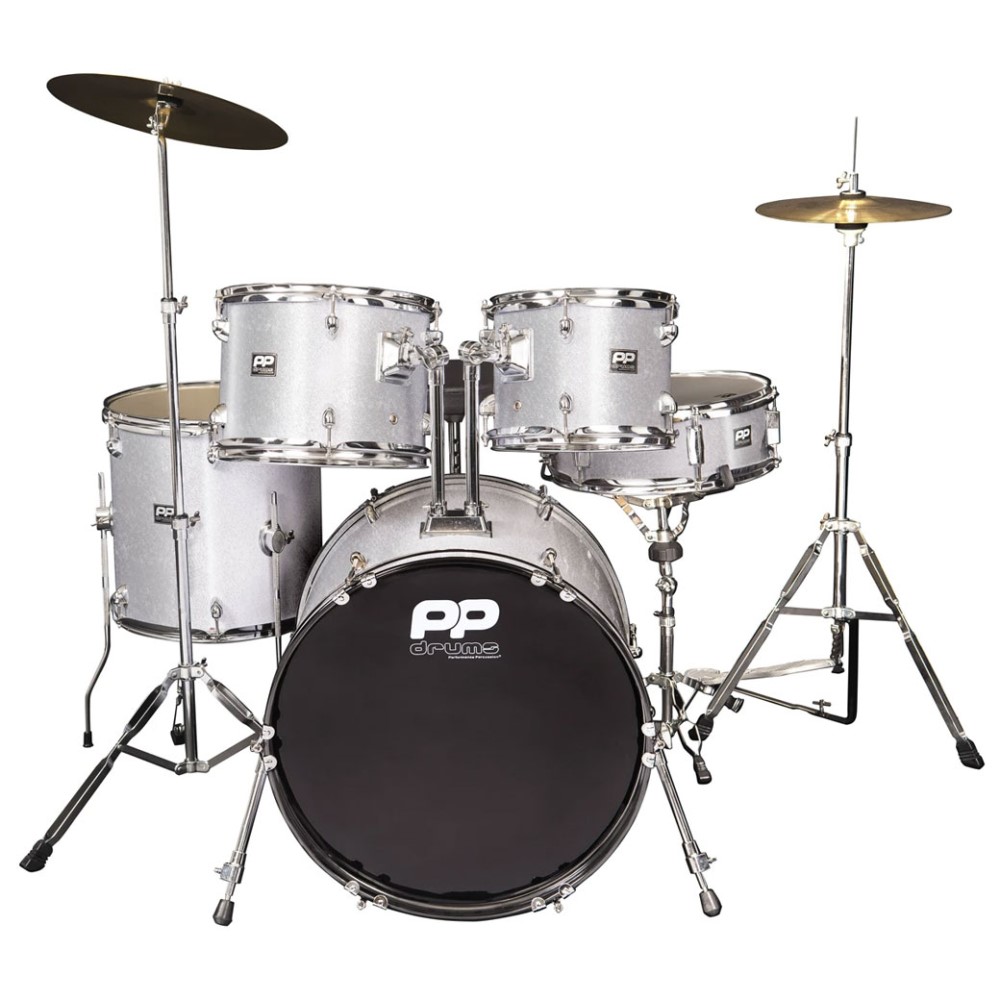 PP Percussion PP-220SL Fusion Ακουστικό Ντραμ Σετ Ασημί με Πιατίνια